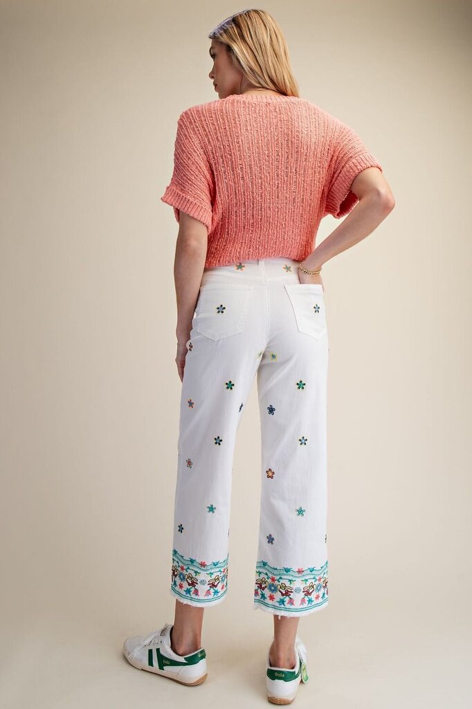 easel, Pants,Embroid Detail Stretch Denim