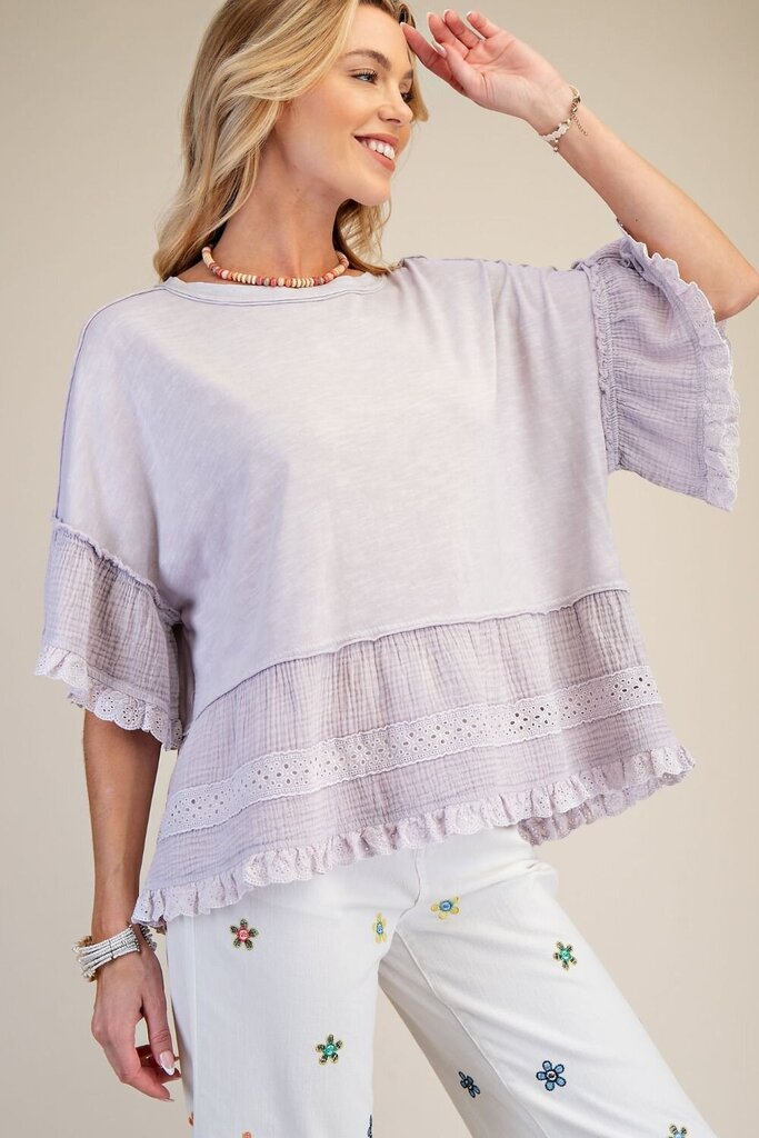 easel, Top,Lace Trim Washed Cotton