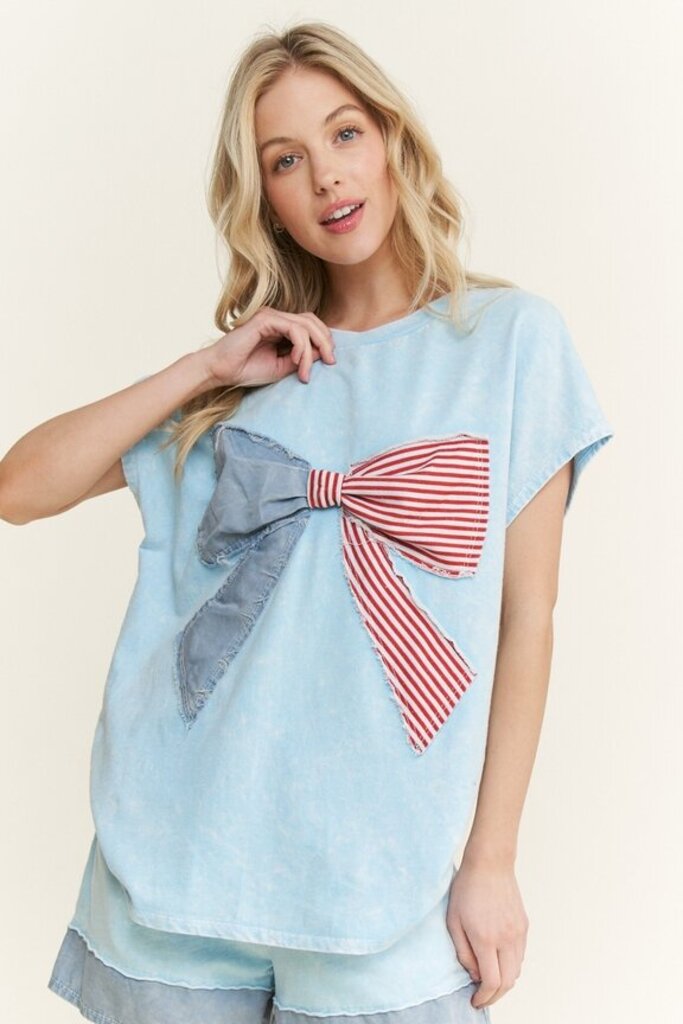 JHer, Top,Americana Bow Trim,Baby Blue,S