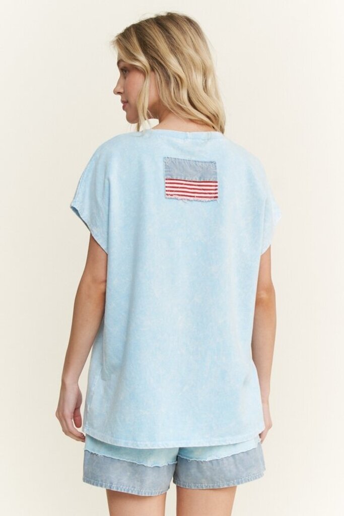 JHer, Top,Americana Bow Trim,Baby Blue,S