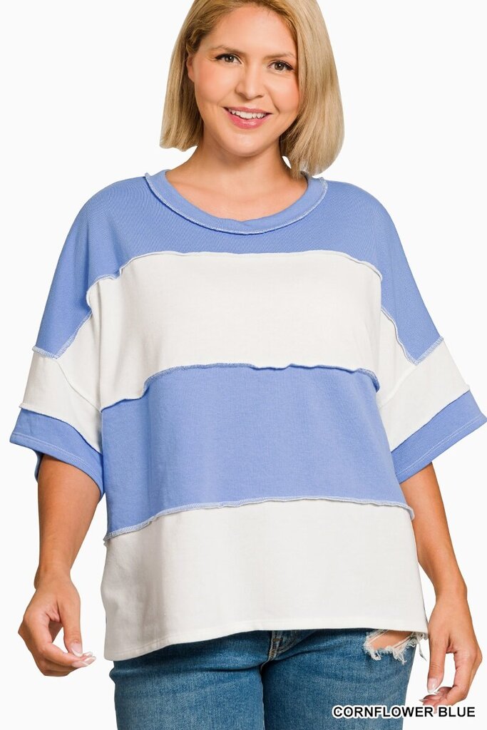 Zenana, Top,Striped French Terry Plus