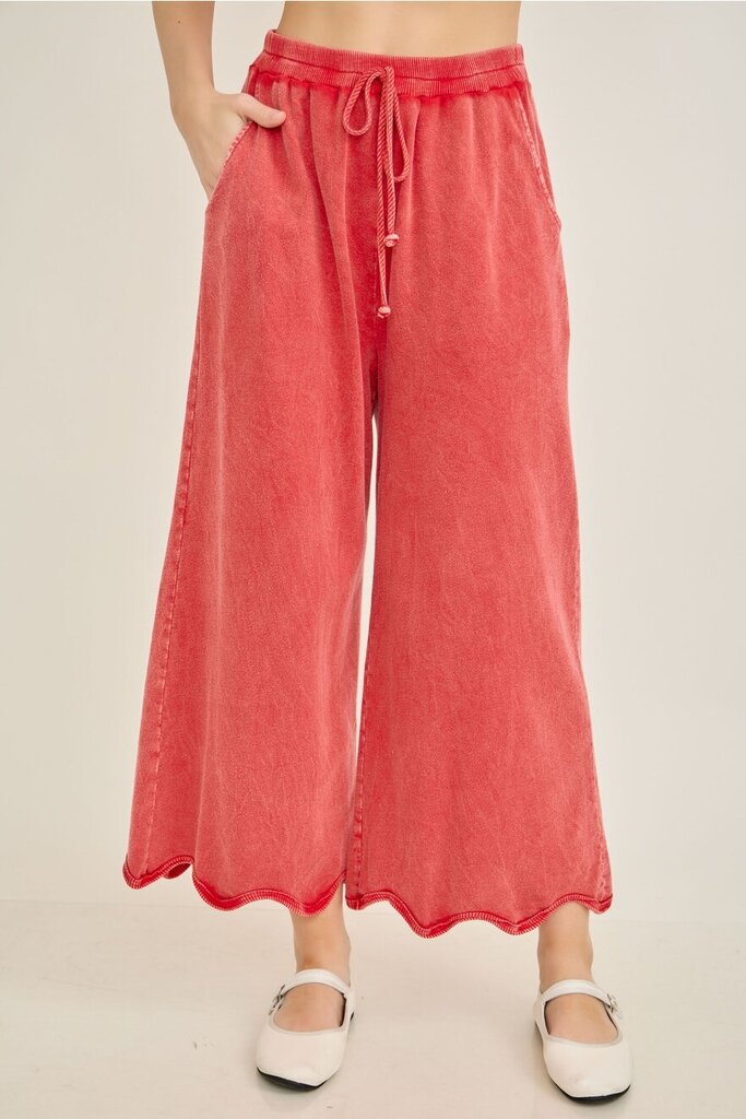 JHer, Pants,Mineral Washed Scalloped Edge ,Red,L