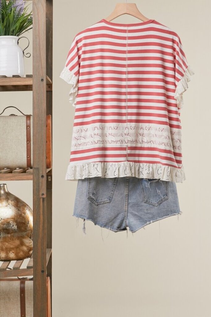 Mello, Top,Striped w/Lace Trim
