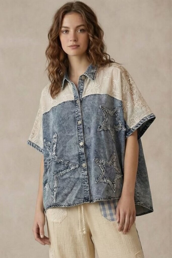Mello, Top,Denim Star Accent