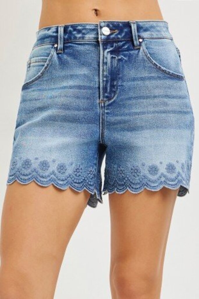 Risen Jeans, Shorts,High Rise Scalloped Trim