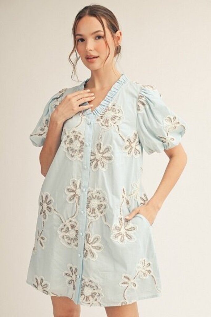 jodifl, Dress,3D Floral Puff Sleeve Mini