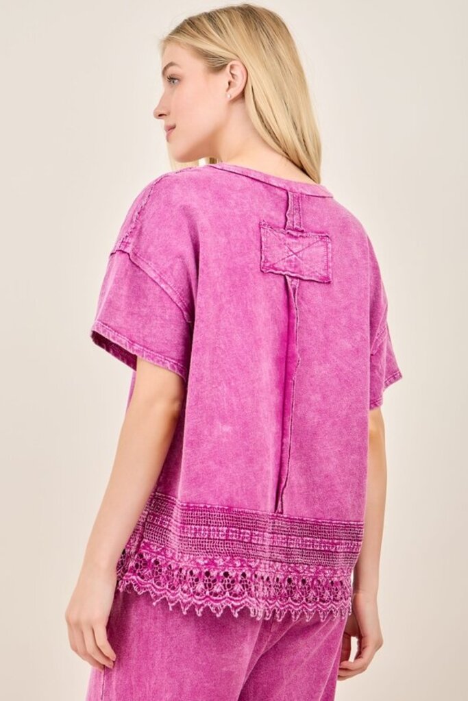 JHer, Top,Mineral Wash Lace Trim S/S