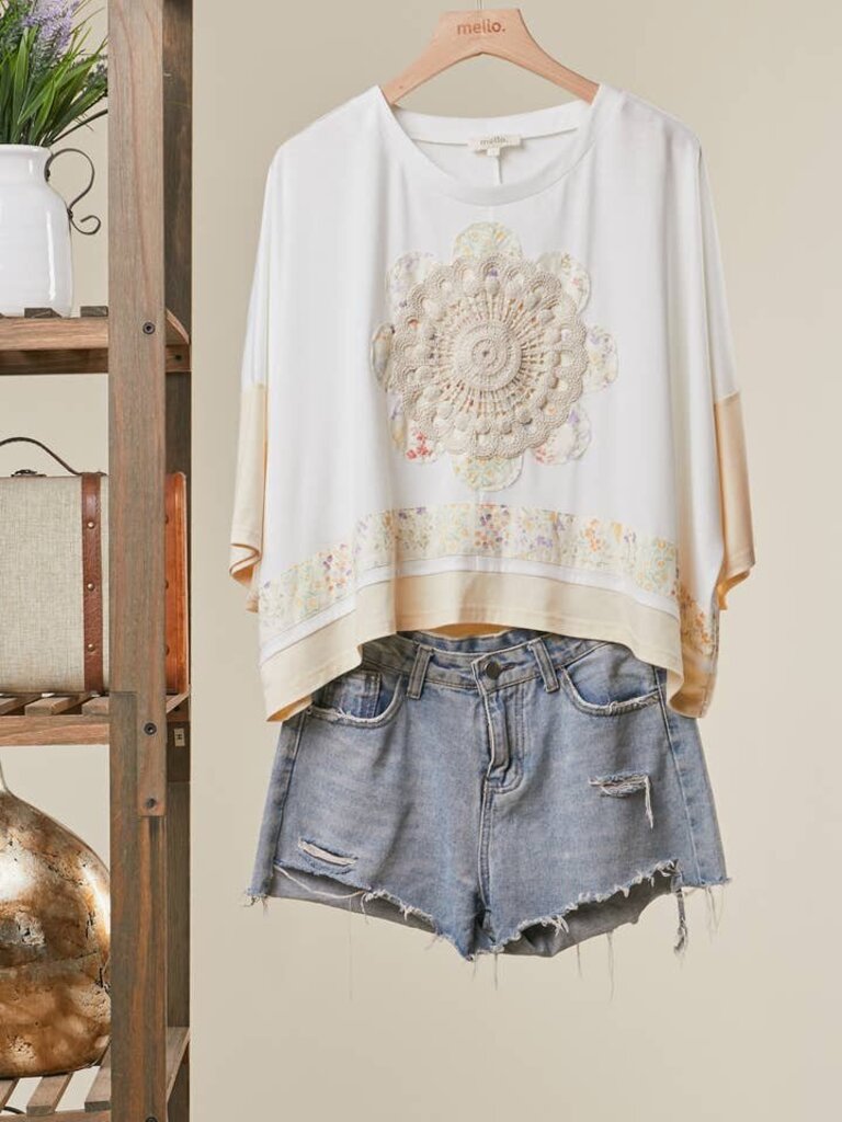 Mello, Top,Lace Embroidered Pullover