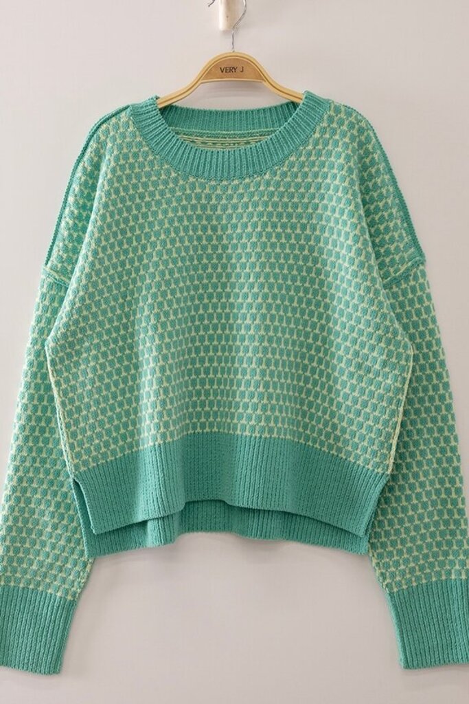 Very J, Sweater,Geometric Check Pattern