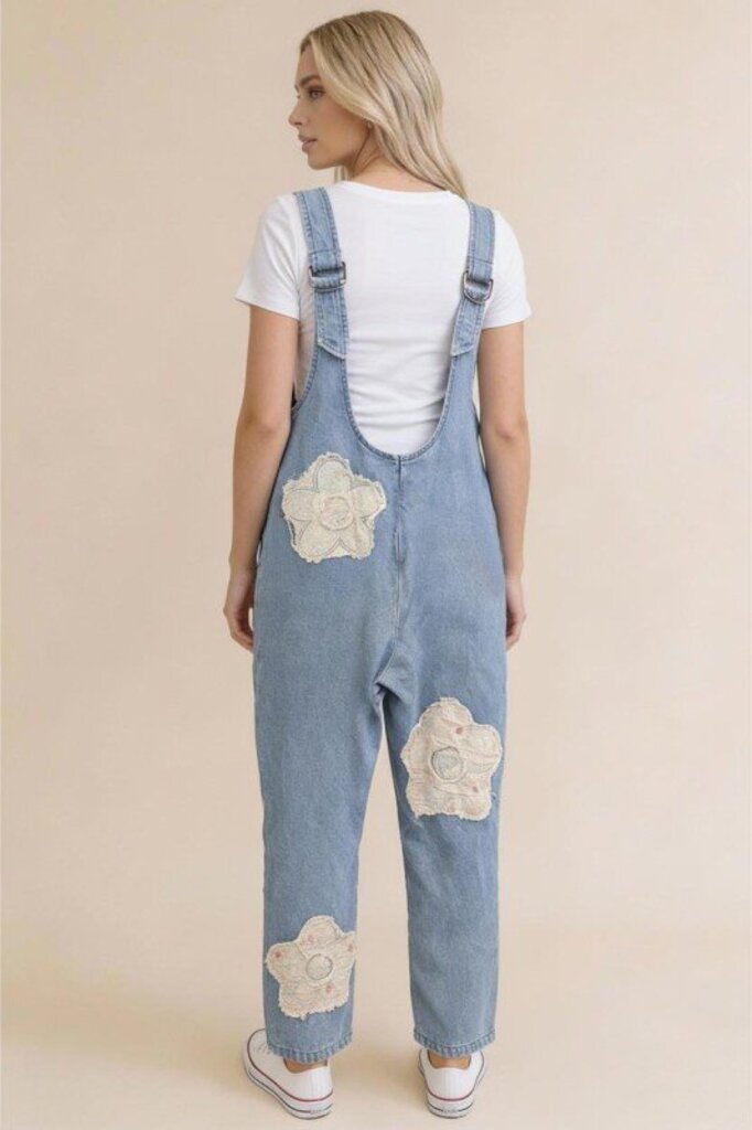 Haptics, Jumper/Romper,Barrel Leg Floral Patch Denim