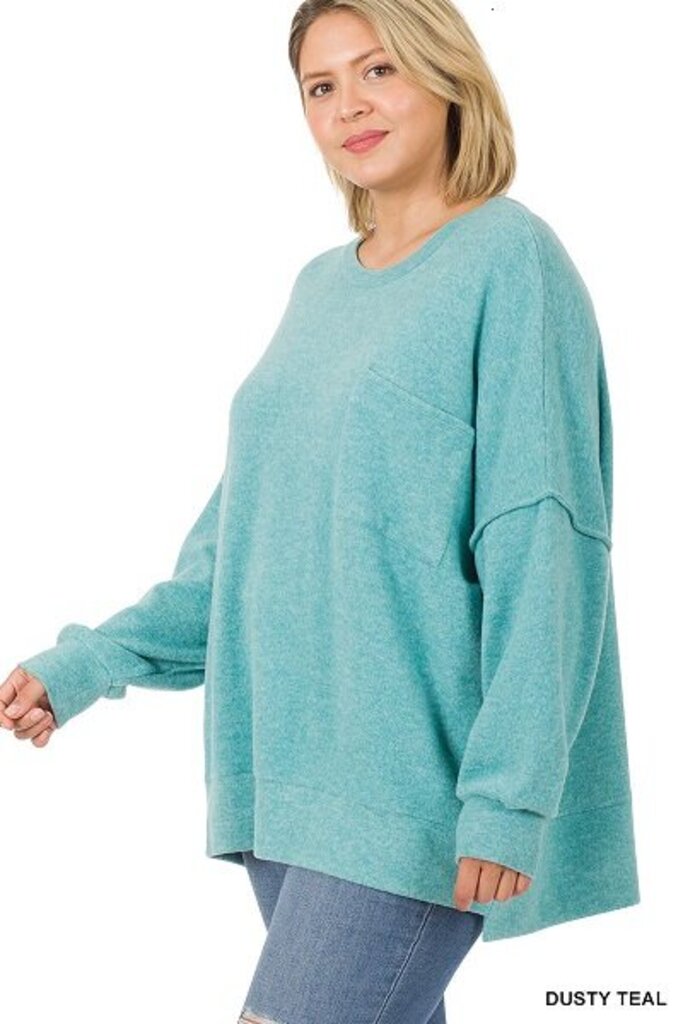 Zenana, Top,Brushed Drop Shoulder Oversized Sweater