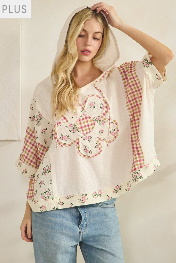 Sage + Fig, Top,Gauze Hoodie w/Daisy Patch