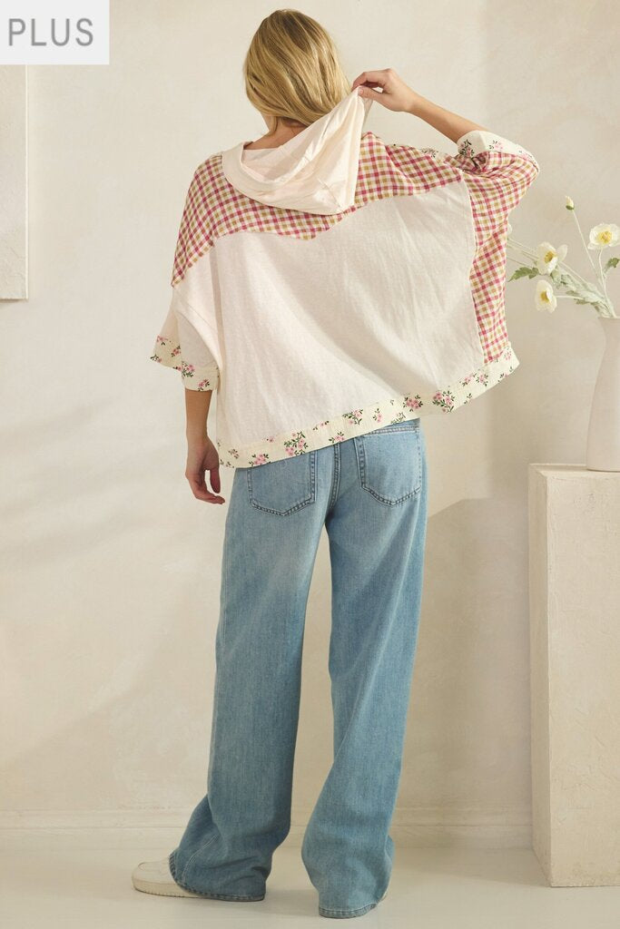 Sage + Fig, Top,Gauze Hoodie w/Daisy Patch