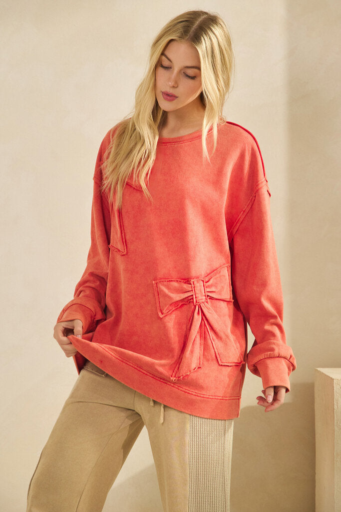 Sage + Fig, Top,French Terry Bow Detail Sweatshirt