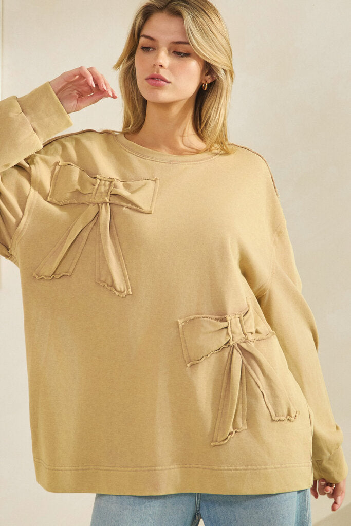 Sage + Fig, Top,French Terry Bow Detail Sweatshirt PL