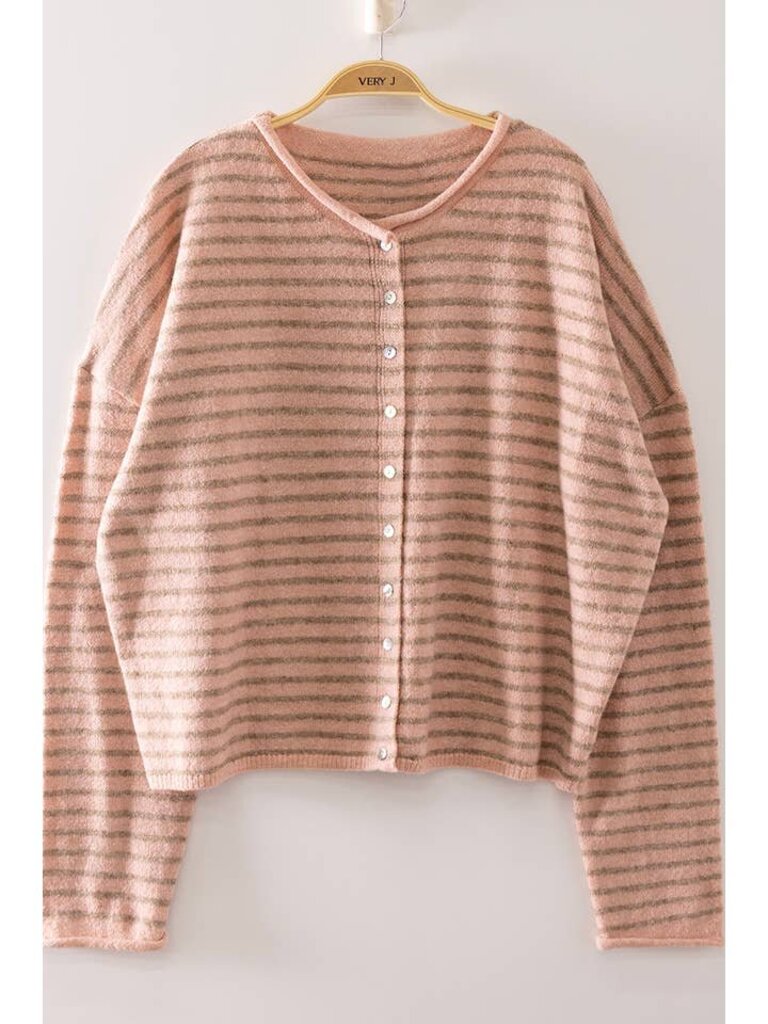 Very J, Sweater,Button Front Striped