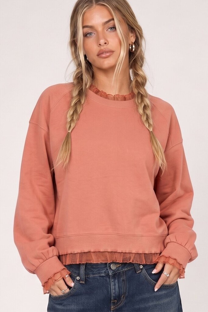 Very J, Top,Layered Lace Sweatshirt