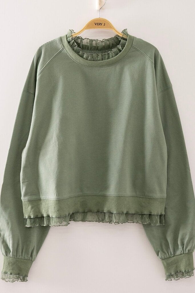 Very J, Top,Layered Lace Sweatshirt