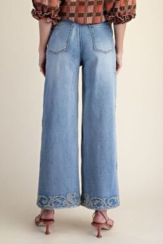 easel, Jeans,Embroidered Wide Leg
