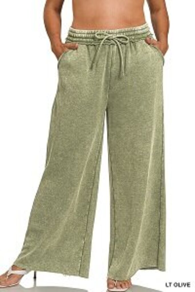 Zenana, Pants,Acid Wash Fleece Palazzo