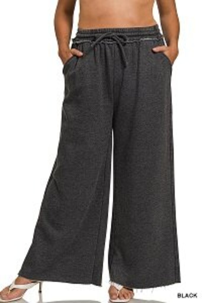 Zenana, Pants,Acid Wash Fleece Palazzo