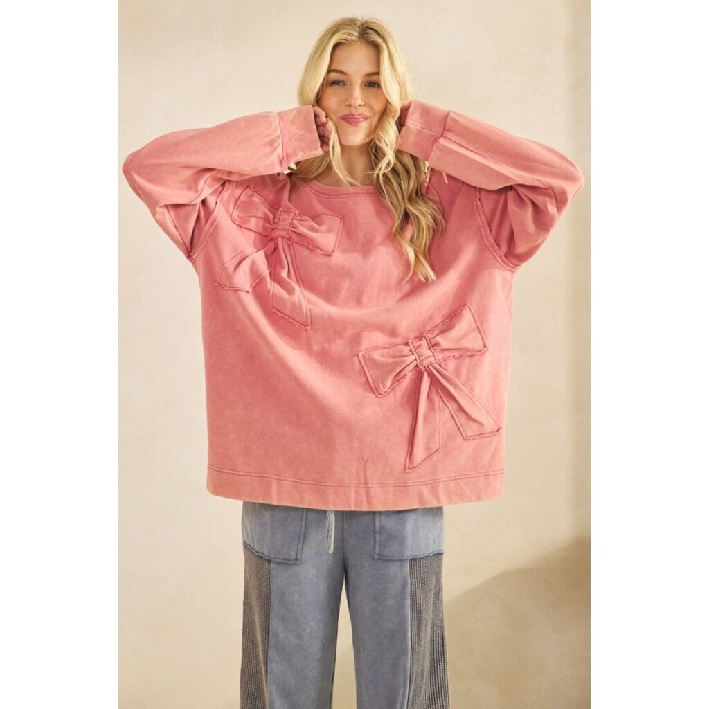 Sage + Fig, Top,French Terry Bow Detail Sweatshirt PL
