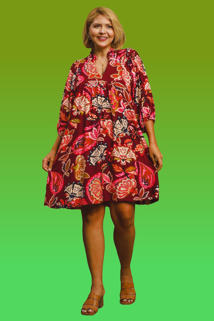 UMGEE, Dress,Paisley Print V Neck