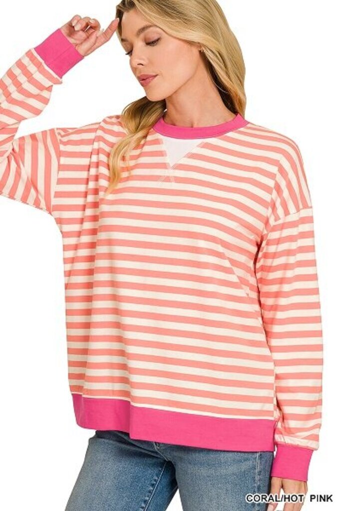 Zenana, Top,Striped Rib Banded Pullover