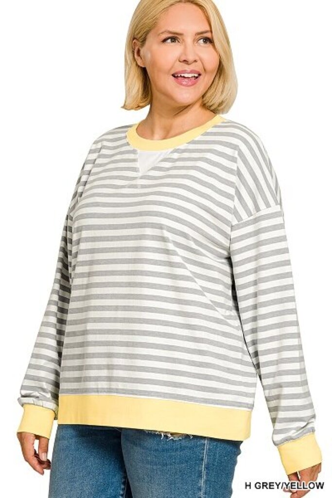 Zenana, Top,Striped Rib Banded Pullover PL