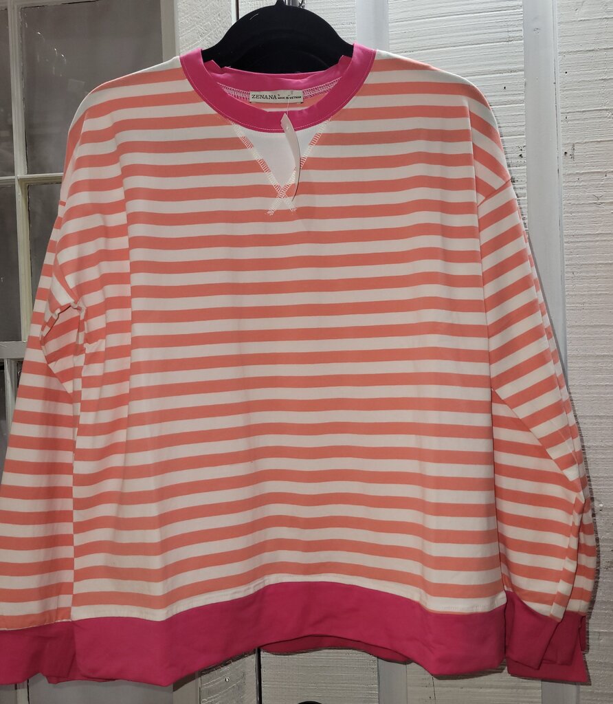 Zenana, Top,Striped Rib Banded Pullover