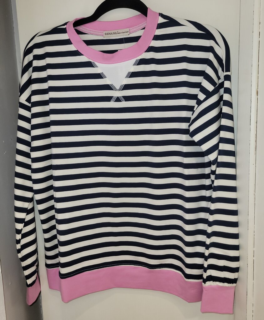 Zenana, Top,Striped Rib Banded Pullover