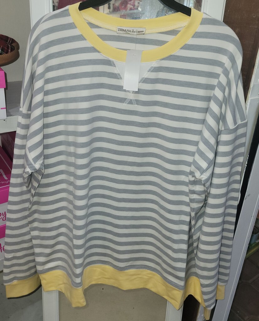 Zenana, Top,Striped Rib Banded Pullover PL