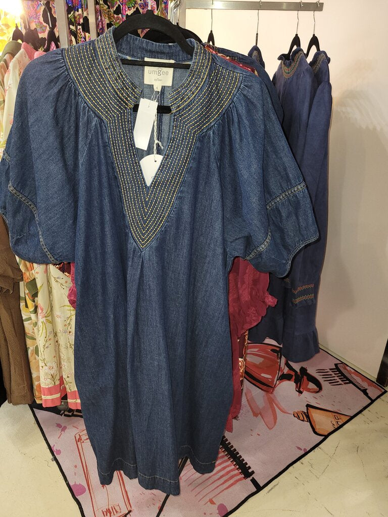 UMGEE, Dress,A-Line V-Neck Denim,Blue,2XL