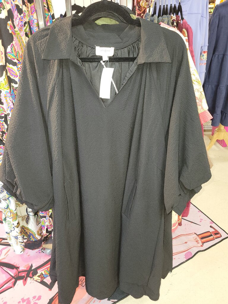 UMGEE, Dress,Scallope Trim Split Neck,Brown,XL