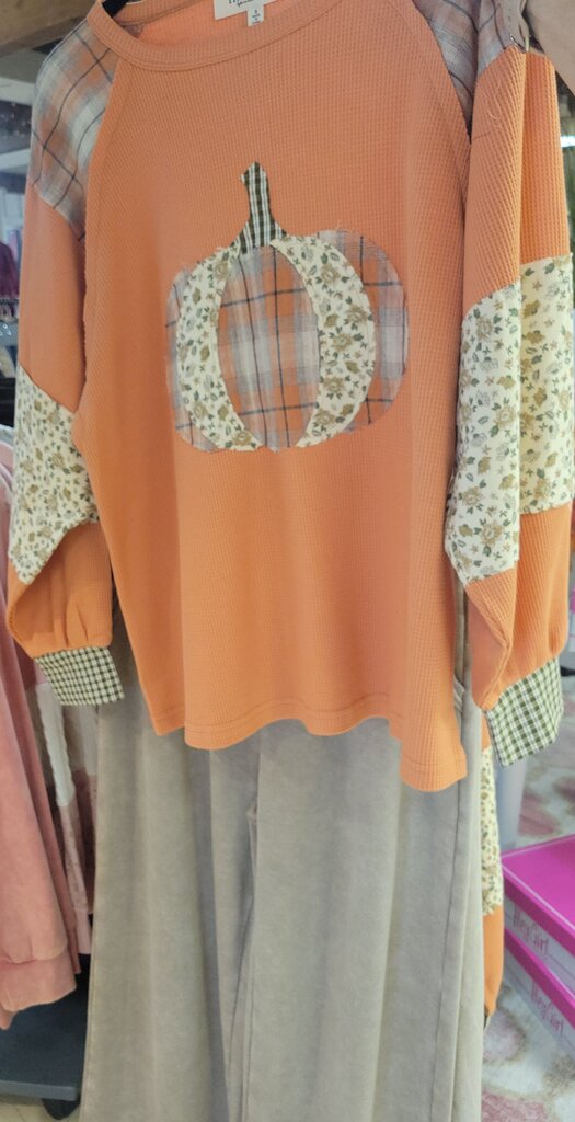 Haptics, Top,Pumpkin Patchwork Thermal Pullover,Rust,L