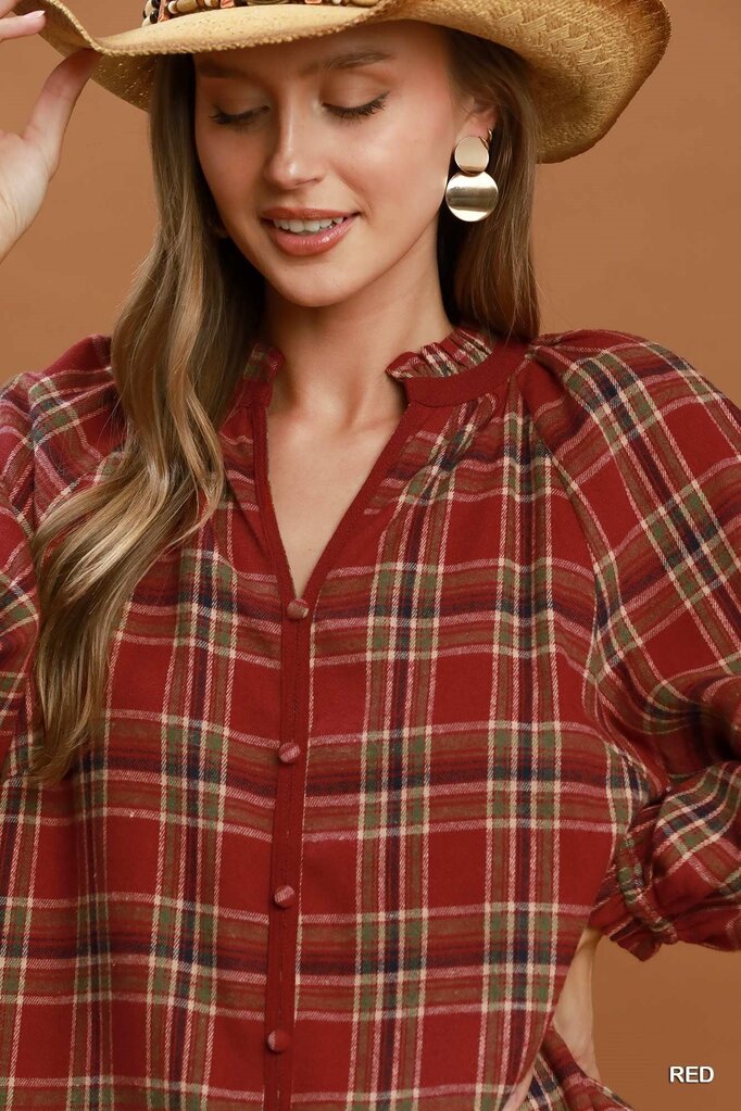UMGEE, Top,Plaid Button Down LS