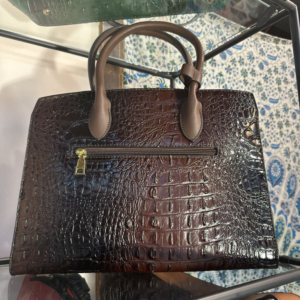 Bags,Dbl Handle Croc Embossed,Black/Brown