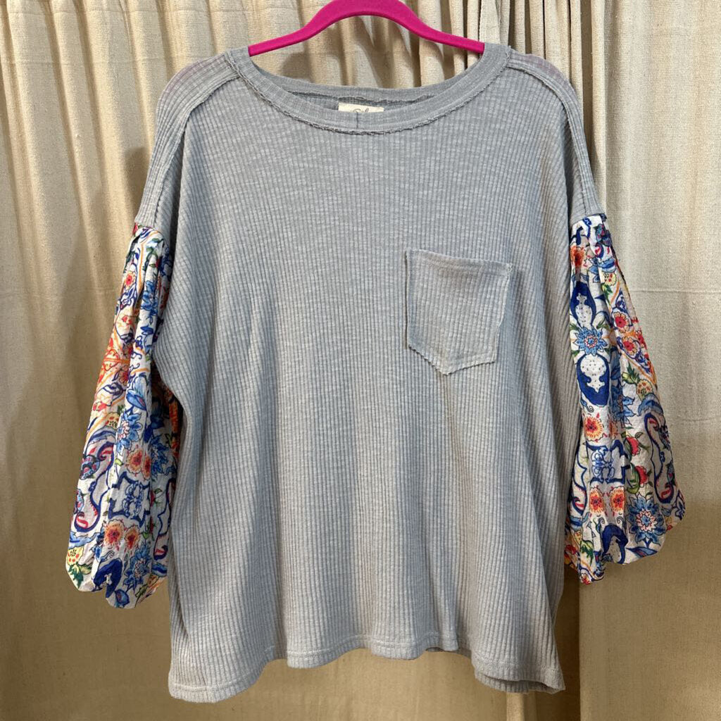 Easel LA, Top,Print Balloon Slv,Blue Grey,L