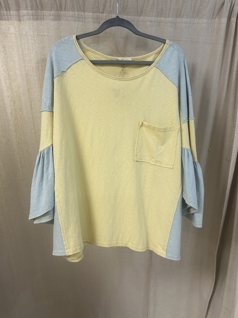 easel, Top,Wing Sl Color Mix Knit,Honey,1X