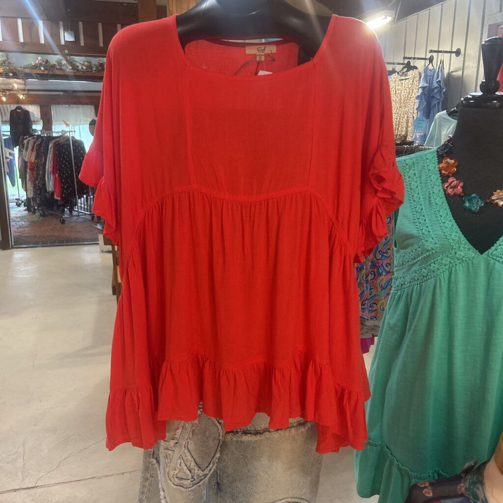 easel, Top,Ruffle Bottom Tunic,Red,L