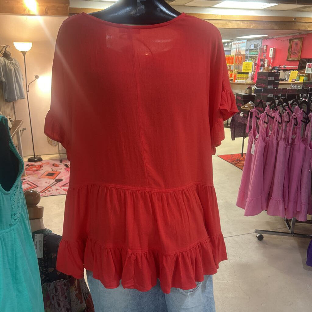 easel, Top,Ruffle Bottom Tunic,Red,L