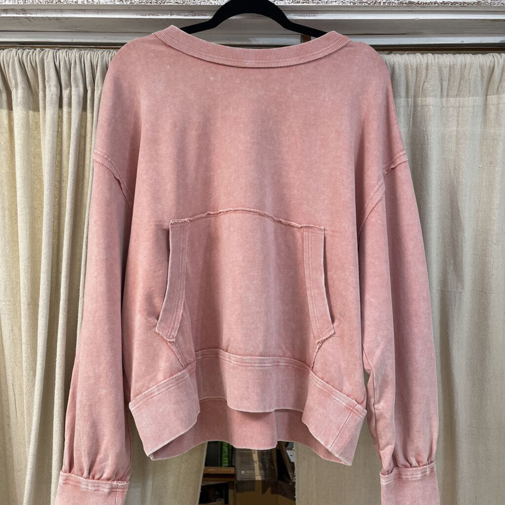 White Birch, Top,Terry Knit Pouch Crewneck,Apricot,XL