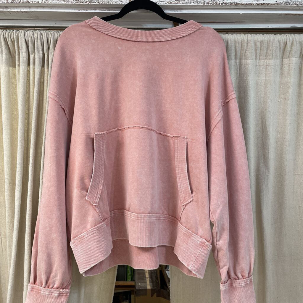White Birch, Top,Terry Knit Pouch Crewneck,Apricot,1X