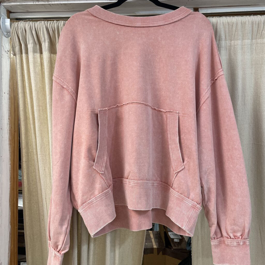 White Birch, Top,Terry Knit Pouch Crewneck,Apricot,3X