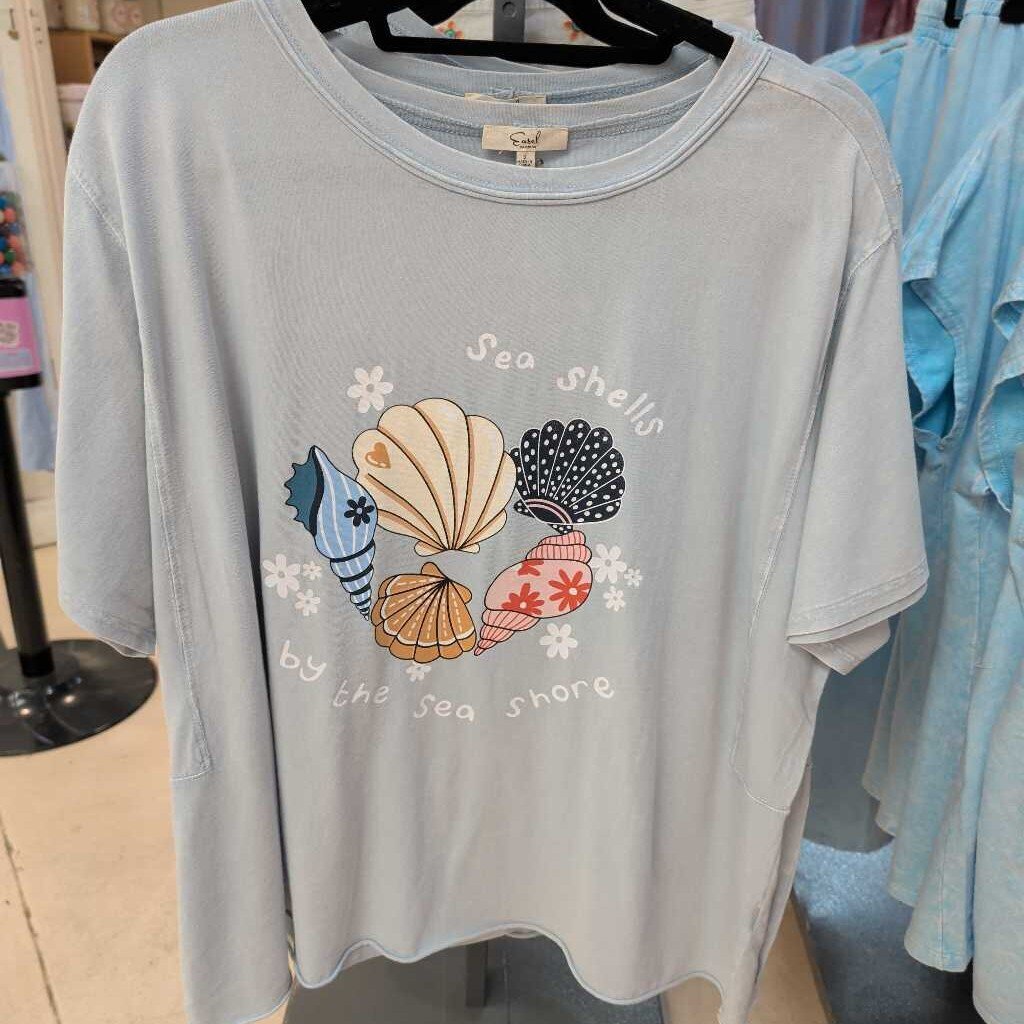 easel, Top,Shell Graphic Tee,Sky Blue,S