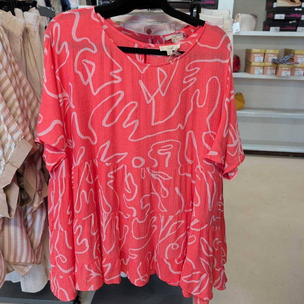 easel, Top,Printed Tiered Babydoll,Strawberry,1X