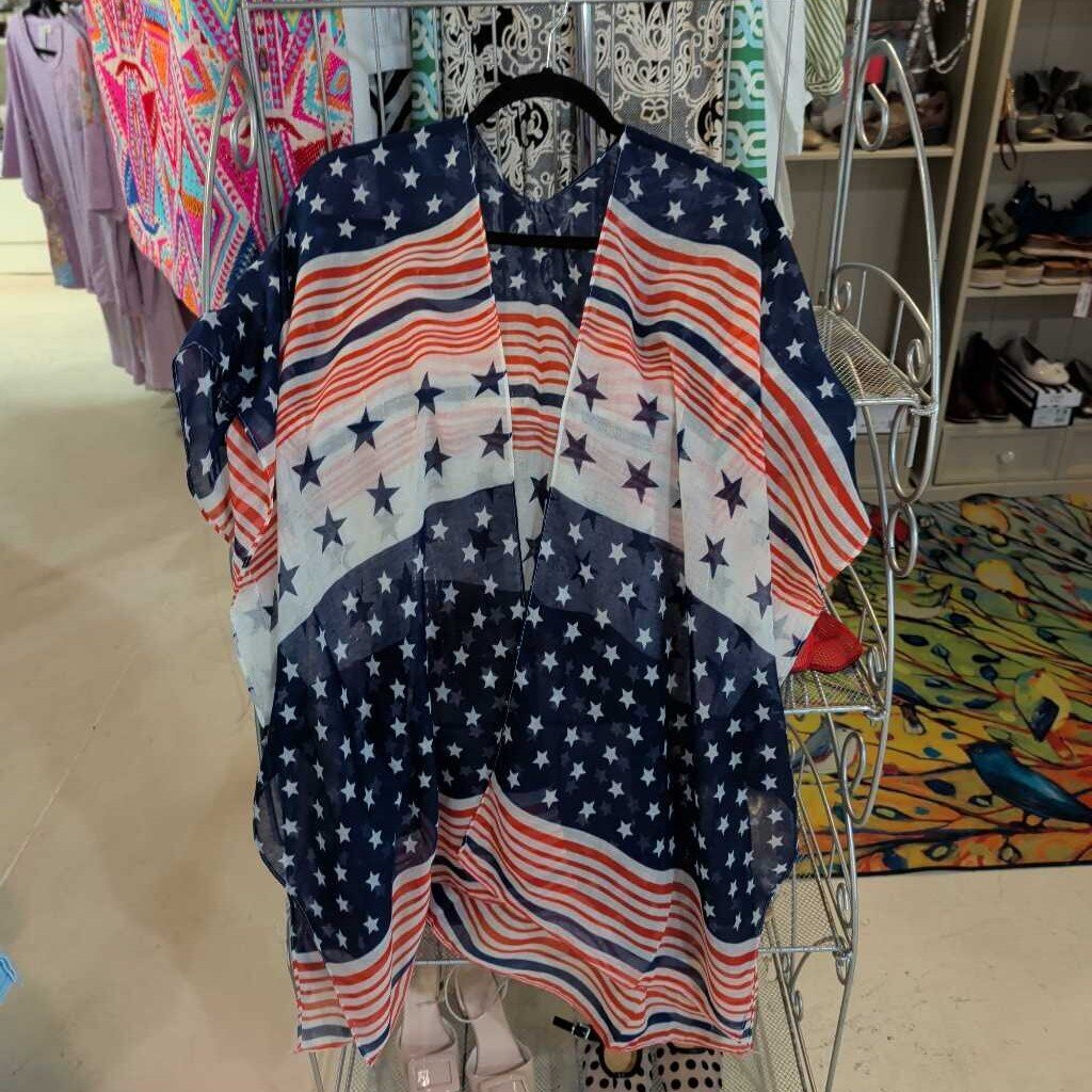 Hana, Top,American Flag Kimono,Multi,OS