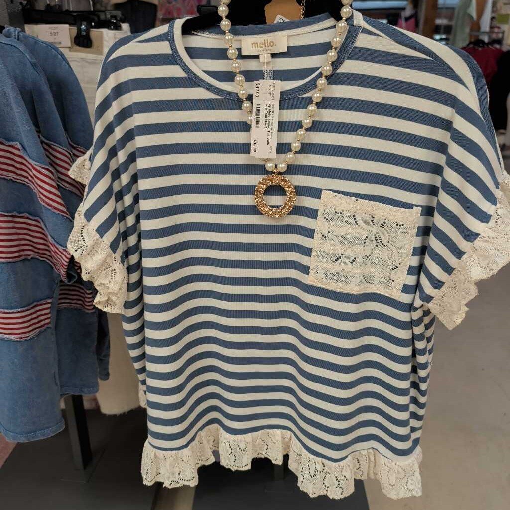 Mello, Top,Striped Top With Lace Trim