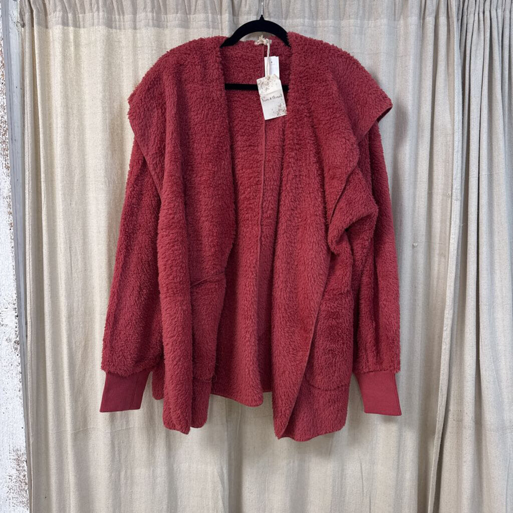 Hem & Thread, Outerwear,Fur Jacket w/Hood,Red,One Size