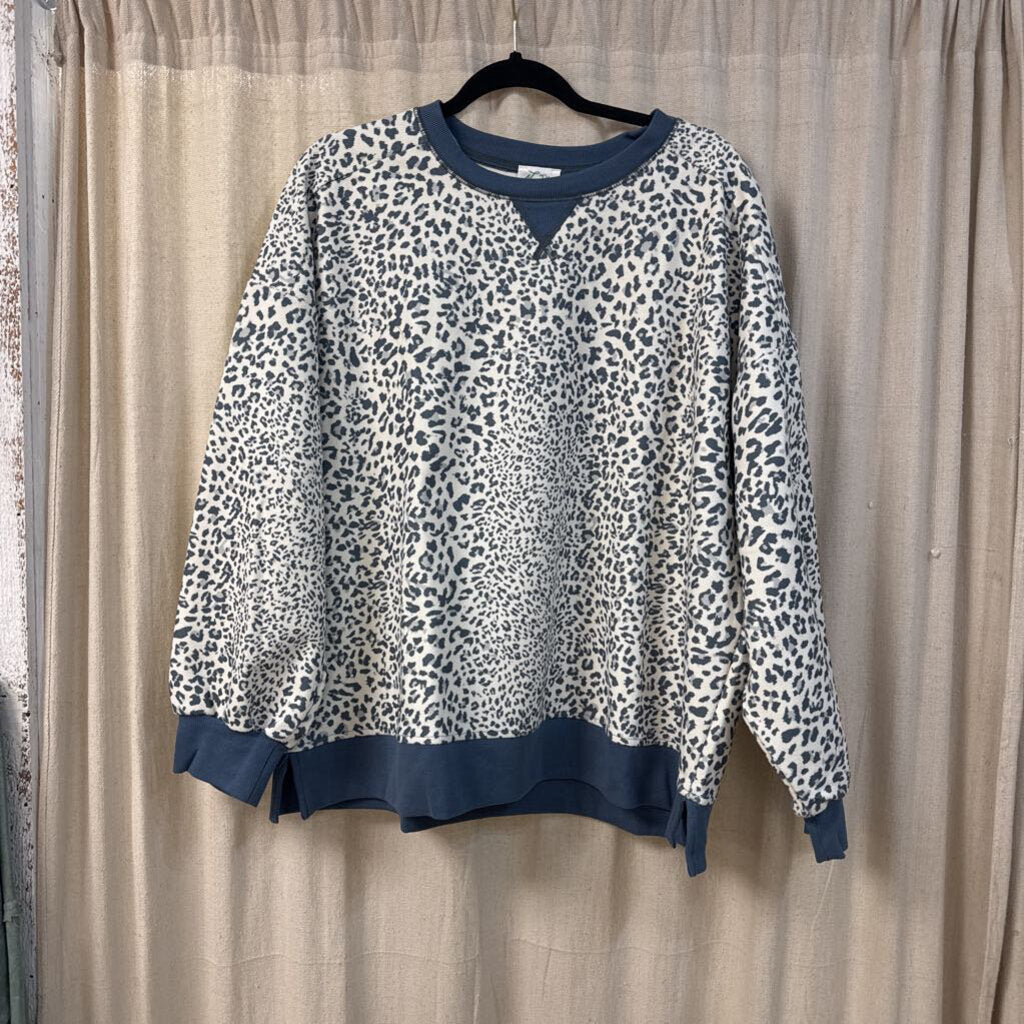 Very J, Top,Leopard Print Sweatshirt,Blue White,3XL